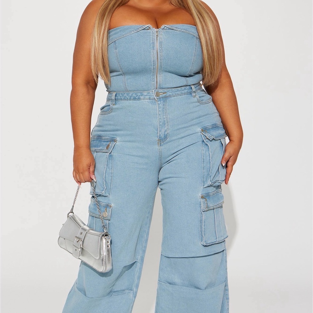 Fashion Nova Light Blue Strapless 2 Piece Set